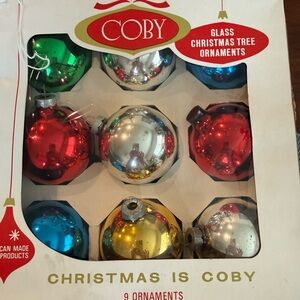 Coby Glass Christmas original box with 9 Tree Ornaments Set